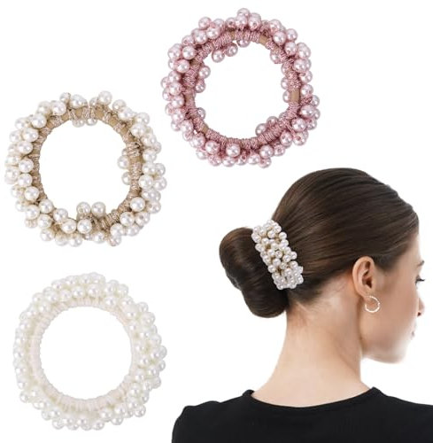 3 Stück Perlen Haargummi Elastische Haarschmuck für Damen Ausgefallene Perlen Pferdeschwanz Haarbänder zum Dekorieren von Damenfrisuren