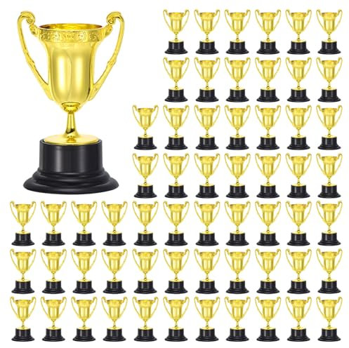 PATIKIL 60 Pacco di Mini Trofei d'oro in Plastica da 3,3 Pollici - Trofei Piccoli Coppa Primo Posto Premio per Sport Tornei di Calcio Competizioni Feste