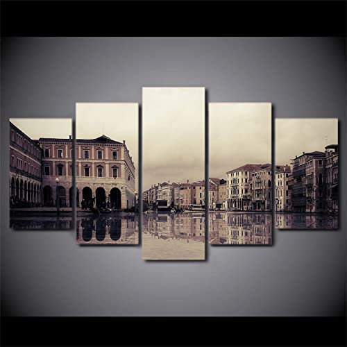 Poster,5 Teilig Leinwanddrucke Leinwand Stück Kunstdruck Modern Wand Aufhängen Home Dekoration Moderne Gemälde Hd Panel Kanalwassergebäude In Venedig Ohne Rahmen: 150 X 80 Cm Schlafzimmerbürohotelwan