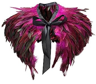 Asudaro Federschal: Modischer Wickel mit Kunstfedern - Damen & Unisex Halloween Kostüm - Rosarot