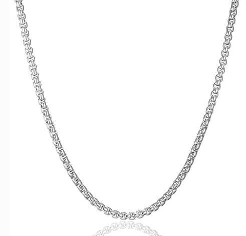 AFSTALR Herren Damen Edelstahl Silber kette Halskette Venetian link kette link collier 4mm-50cm box Kette für Männer Schmuck Link Chain Silver