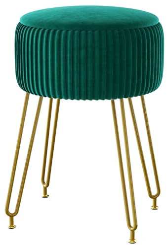 IBUYKE Samt Speicher Fußstütze Hocker Ottoman, Make-up Eitelkeits Hocker Beistelltisch mit goldenen Stahlbeinen abnehmbare Abdeckung, Couchtisch Top Cover, grün L/G-20L