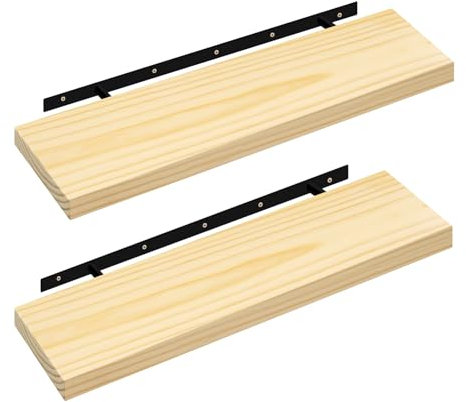 eSituro Étagères Murales Suspendue, Lot de 2, Pin Massif, Étagères Flottantes pour Salon, Cuisine, Tablette Murale en Bois, Décoration pour Chambre à Coucher, Moderne, Fixation Invisible, 70cm