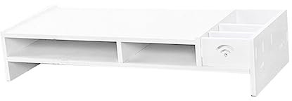 HEMOTON Support d'ordinateur Portable pour Bureau Mini-Ordinateurs Portables tiroir de Rangement étagère de Bureau Moniteur Rack Mini étagère Écran Boîte de Rangement en Bois Blanche