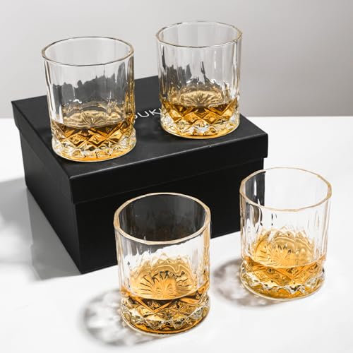 SIYOUKI Crystal Whiskeygläser-Set, 325 ml, altmodisches Rocks-Barzubehör, Lowball-Glas für Bourbon, Scotch Whisky, Cocktails, Cognac, Likörtrinken, Männergeschenk (4 Stück)
