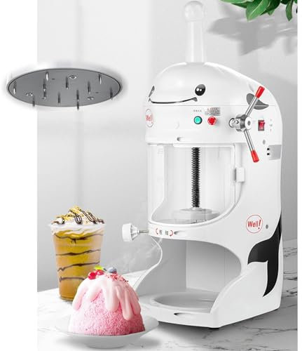 TEHONGMAI Tritaghiaccio Commerciale 90Kg/H - Spessore Regolabile + Maniglia di Sollevamento Manuale + Parapolvere/Spruzzi, Macchina per Ghiaccio Tritato Elettrica 350W - Gelato/Frullato