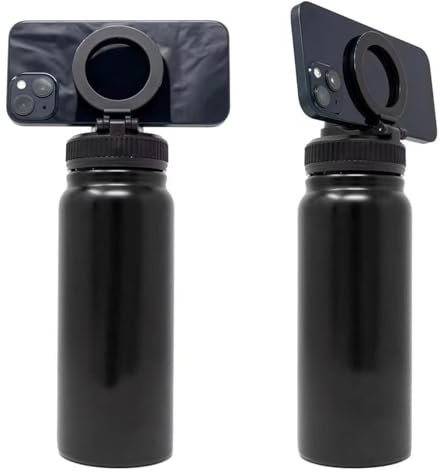 Generic Botella de Agua de Acero Inoxidable aislada, 1 L, a Prueba de Fugas, Termo para iPhone con Soporte magnético para teléfono móvil, sin BPA, Botella Termo para Gimnasio y Viajes (Negro)