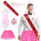 TGFIX 5tlg JGA Männer Kostüm Set Junggesellenabschied Männer Kostüm Rosa Bräutigam Schärpe Set Brille Tütü Abzeichen JGA Herren Accessoires für JGA Kostüm Zubehör Männer Hochzeit Deko