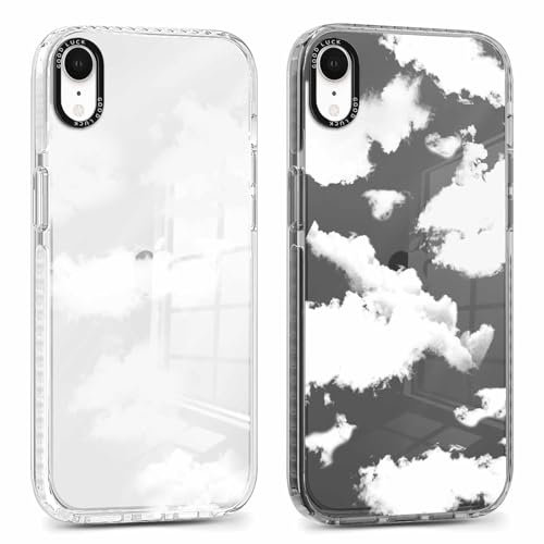 Foonary 2 Pack Clear Print Phone Case for iPhone XR 6.1,Soft TPU Silicone with White Clouds Design Aesthetics Transparent Pattern Cases,Shockproof Bumper Protector Cover for iPhone XR Girls
