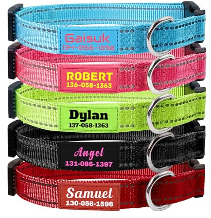 Hundehalsband Personalisiert,Reflektierender Nylonkragen,Anpassbarer Name und Telefonnummer,4 Einstellbare Größen Hundehalsband Personalisiert,Geeignet für kleine, Mittlere und Große Hunde.