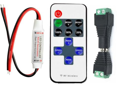 Taikuwu LED Streifen Controller, LED Strip Dimmer, DC 5V-24V, 12A, RF Wireless Fernbedienung, für SMD 5050 3528 2835 5630 LED Band