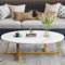 Wolawu Table basse ovale en imitation marbre blanc pour salon, table basse moderne pour petit espace, table d'appoint en bois avec pieds robustes en métal doré