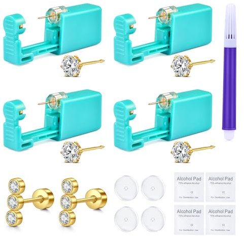 MODRSA 4Stk Ohrlochstechpistole Ohr Piercing Pistole Kit selbst Piercing Ohrringe Pistole Kit mit 1Paar Tragus Piercing Gold Helix Ohr Piercing Kit Slef