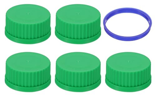 PATIKIL 5 Pcs GL45 Screw Caps, 45mm Polypropylene Cover Seal Screw Cap Thread Media Bottles for GL45 Media Bottles Glass, Green