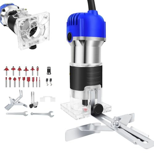800W Router Tool Palm Router, Electric Corded Wood Router 6 Speed Control Laminate Cutter Trim Router, 4000-27000 RPM Power Routers with 15PCS Trim Router Bits for Handwork and DIY