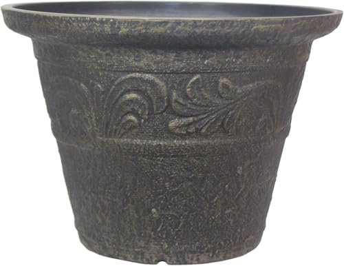 Muddy Hands 16 Litre Heavy Duty Vintage Stone Effect Plant Pot Outdoor Garden Round Flower Tree Plastic Planter (Bronze)