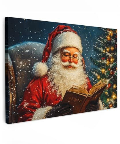 MuchoWow© Bild auf Leinwand Groß 120x80 cm XXL Weihnachtsdeko Schlafzimmer Bilder Badezimmer Wand Deko Wohnzimmer Weihnachtsgeschenke Bilderwand Geschenk Weihnachtsmann - Weihnachten - Weihnachtsbaum