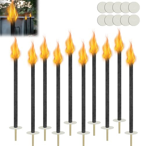QEENTOE Wachsfackeln 10 Stück Fackeln Für Draußen Fackeln Nachtwanderung Draußen Fackeln Garten Lagerfeuer Outdoor Mit Handschutz 100 min Brennzeit