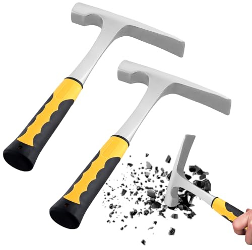 SOUJAP 24oz Carbon Steel Geological Hammer with Skid Handle, Flat Head, 24oz, Black, Yellow, 24 Ounces, Non-Slip Grip, 2 Pack