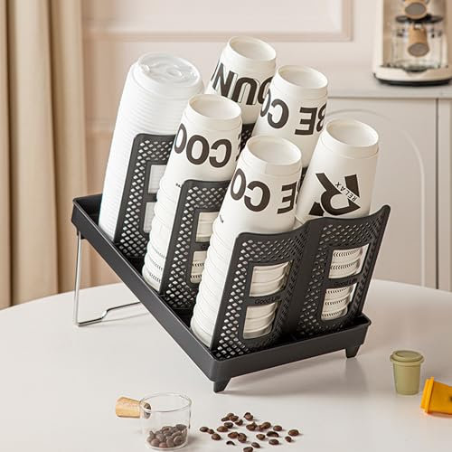 FGXY Six Format Cup and Lid Holder, Stacking Cup Storage Holder, Adjustable Coffee Cup Holder Organizer, Disposable Cup Holder, Paper Cup Storage Rack for Weddings, Bars, and Parties (Black)