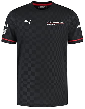 PUMA Porsche Motorsport Men's Team Tshirt - Black | Round neck short sleeve T-shirt, Tonal all-over print on fabric, Officially licensed