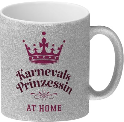 speecheese Karnevals Prinzessin Glitzer-Kaffeebecher mit pinker Krone Lustiger Becher für Karnevalsfreunde Jecken und Freunde der Narren