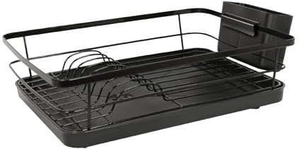 Harbour Housewares Metal Dish Drainer Rack with Drip Tray for Kitchen Counter Sink Kitchen Drying Rack Space Saving Draining Board with Cutlery Holder
