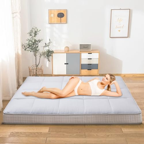 Ytaoeo Futon Matratze 150 x 200 cm klappmatratze 10cm Dicke Japanische Bodenmatratze Faltbare matratze Atmungsaktive Bodenliege Gästebett für Camping Couch (Grau, Queen-Matratze)