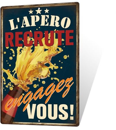 Ensemble de 6 Panneaux Métalliques Vintage Thème Alcool – Décor Humoristique pour Bars, Cafés et Cuisines (Apéro Time)