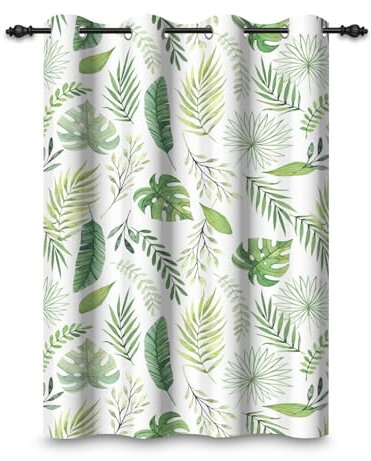 ggaimwf 117x175cm Rideaux à œillets Feuilles Tropicales Vert Palmier Monstera Jungle Feuilles Aquarelle Rideaux isolants Thermiques occultants pour Chambre Salon Salle Manger Cuisine,1 Panneau Simple