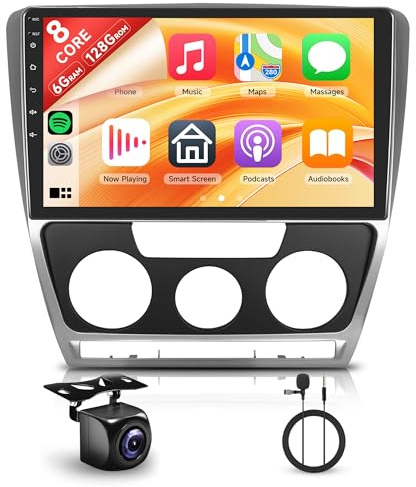 [8 Core 6+128G] Android Radio Coche para VW Skoda Octavia 2007-2014 10.1 Pulgadas Pantalla con Inalámbrico Carplay Android Auto GPS WiFi Mirror Link Bluetooth FM/RDS/EQ/DSP SWC Cámara Trasera