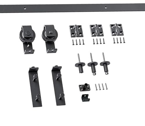 Kit hardware per porta scorrevole, kit hardware BI Fold Barn Door | 36 in Heavy Duty J – Kit per porta BIFOLD TOR TRACK | Facile da installare, rulli neri, supporto laterale per magazzino, fattoria