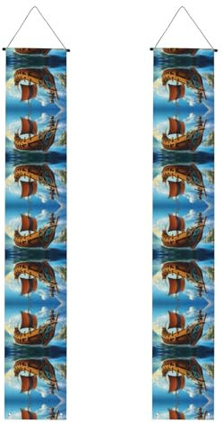 Veranda-Banner WZYWHJ Vikings, Bootsmuster, Dekoration, Wandbehang, Banner, Türschild, für Außen- und Innenhof-Party, 30,5 x 180,9 cm