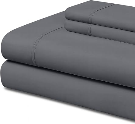 Easycosy Juego Sábanas 4 Piezas Bies Cama 150 Microfibra Gris | Juego de cama con sábana encimera, bajera ajustable y 2 fundas de almohada de microfibra suave y resistente.