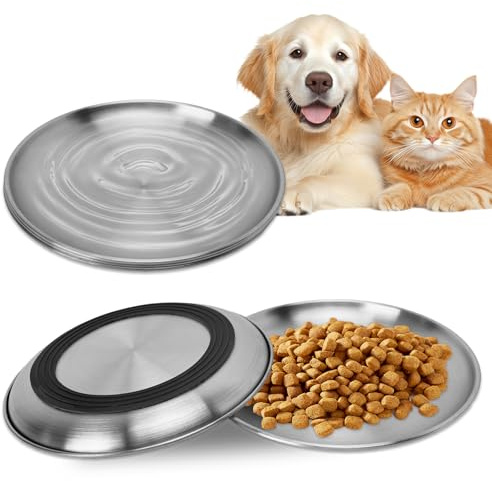 ELISABE Stainless Steel Cat Bowl, 6.7 Shallow Cat Dishes with Non-Slip Base, Whisker Fatigue Metal Kitten Plates for Indoor Food Feeding(3 PCS)