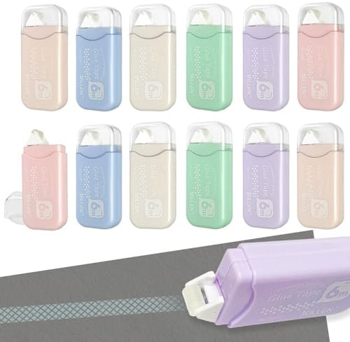 12 Stück Kleberoller mit Aufbewahrungsbeutel, Scrapbook Zubehör Fotokleber Doppelseitig Selbstklebend Kleberoller für Scrapbooking DIY Basteln Schule Fotoalben Büro Heimbüro Oder Schule 6 mm x 6 m