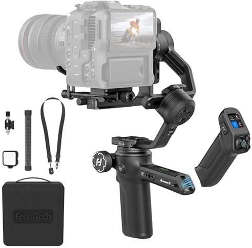 Feiyutech SCORP 3 Kit [oficial] estabilizador de cardán para cámara con seguimiento de IA 4.0 integrado, carga útil de 3.5 kg, mango desmontable con control inalámbrico de 12 m, control Bluetooth