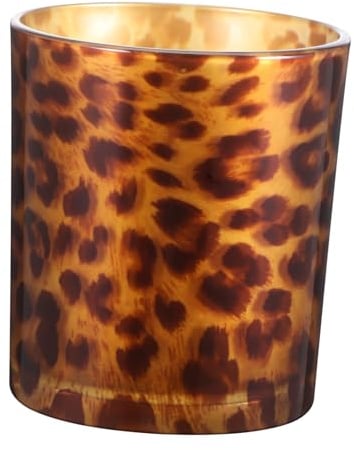 Glas Kerzenhalter Kreativ, Gelb, mit Leopardenmuster | Selbstgemacht Glaskerzenhalter, Glaskerzenständer für Tischdeko, Leoparden Deko
