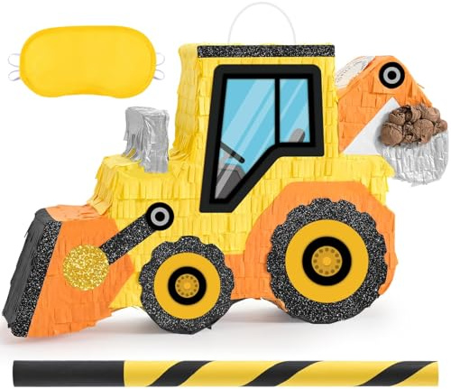 WERNNSAI Bagger Pinata – Bagger Geburtstag Pinata Deko Junge Kinder Traktor Muldenkipper Piñata mit Stock Augenbinde Bau Auto Geburtstagsparty Dekorationen Jubiläums Piñata Spiele Yelp