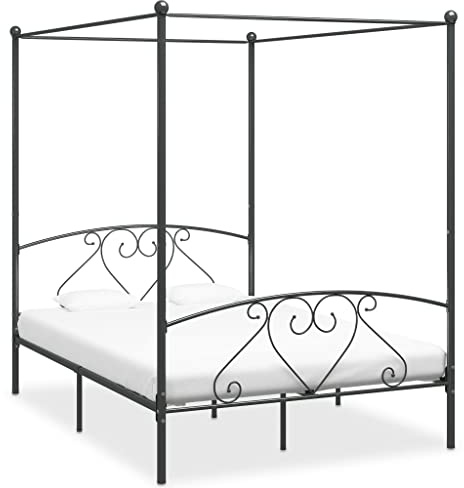 Ziaphsol Himmelbett-Gestell Grau Metall 140 x 200 cm, Robustes Bettrahmen für Schlafzimmer, Elegantes Design, einfache Montage