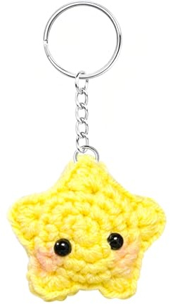 Ruispeed Porte-clés Étoile Mignonne, Étoiles Joues Rouges au Crochet pour Décoration de Clés de Voiture, Accessoire de Sac Fait Main Cadeaux pour Femmes
