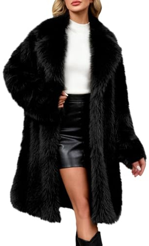 szvbofueck Women's Winter Coat Long Faux Fur Coat Lapel Faux Fur Jackets Long Sleeve Faux Fur Coat Knee-Length Plush Coat Fluffy Soft Cuddly Coat Aesthetic Thermal Jackets Plain Cardigan