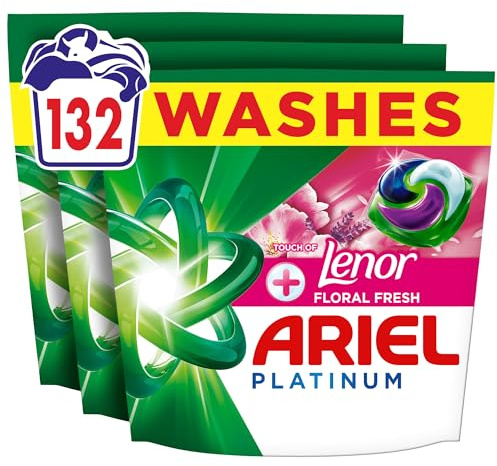 Ariel Platinum PODS®, Washing Liquid Laundry Detergent Capsules, 3 x 44 Washes, +Touch of Lenor Floral Fresh, 7-Day Long-Lasting Freshness