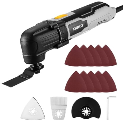 Utensile Multifunzione Oscillante: DEKOPRO 300W Strumento Oscillante Kit 3000-22000OPM Elettro Multiutensile a Fili, 6 Velocità Regolabili, 3° Angolo di Oscillazione, per Legno, Plastica e Metallo