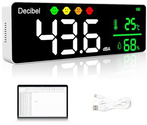 LYCEBELL Schallpegelmesser mit Datenaufzeichnung, Digitales Lärm Dezibel Messgerät 30-130 dBA, Temperatur Feuchtigkeit Monitor, Type-C Export, Alarmfunktion für Arbeitsplatz, Industrie, Haushalt