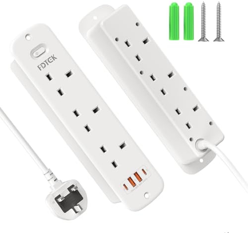 6 Way Recessed Power Socket, Double Sided Recessed Power Strip with 2 USB-C & 2 USB-A Ports, 3250W Desk Power Socket for Furniture Kitchen Office 1.8M Cable