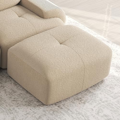 Bladez Tabouret moderne en velours côtelé - Module d'extension pour canapé modulaire - En éponge 32D - Pouf rembourré - Repose-pieds (beige, 1 tabouret)