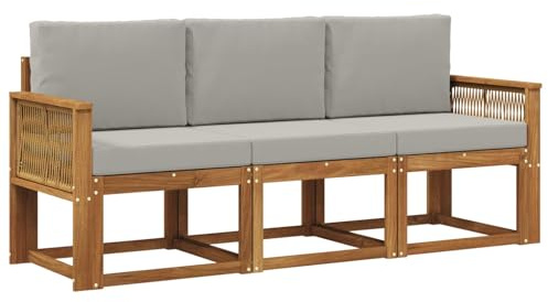 vidaXL Outdoor-Sofagarnitur 3 pcs Natürlich und Hellgrau Polyester, Outdoor Sofa, Moderne Garten-Lounge, modulare Möbel für Terrasse, stylische Sammlung, Bequeme Sitzgelegenheit