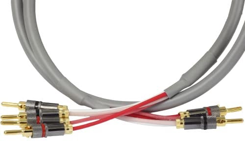 Blue Jeans Cable Canare 4S11 Speaker Cable, with Ultrasonically-Welded Bi-Wire Terminations (One Cable - for one Speaker); Assembled in The USA (40 Foot, Two Bananas to Four Bananas, Grey)