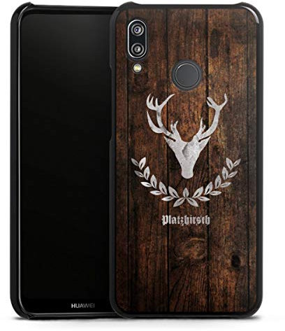DeinDesign Hard Case kompatibel mit Huawei P20 Lite Schutzhülle schwarz Smartphone Backcover Hirsch Holzoptik Holz